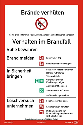 Schild Aushang Verhalten im Brandfall 200x300 mm nach ISO7010 und DIN67510 langnachleuchtend & selbstklebend