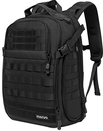 MOSISO Taktischer Rucksack, 2 Lagen Militär Tagesrucksack 3 Tag Assault Pack Rucksack Outdoor Wandern Jagen Camping Ausbildung Reisen Umhängetasche mit Trolley Gürtel, Schwarz