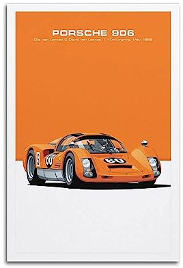 JONZA Vintage Sport Auto Poster Porsche 906 Rennauto Dekoratives Gemälde Leinwand Wand und Kunst Bild Familie Schlafzimmer Dekor 40 x 60 cm