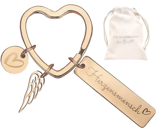 LOViLEE Herzensmensch Gold – Schlüsselanhänger Glücksbringer inkl. Geschenkbeutel – Schutzengel Geschenk Freundin Geburtstag, Führerschein bestanden Geschenk, Schutzengel Auto (Herzensmensch Gold)