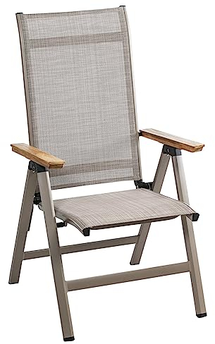 Dehner Gartenstuhl Klappsessel Cleveland, Hochlehner, 109 x 60 x 66.5 cm, Aluminiumgestell, Hellbraun