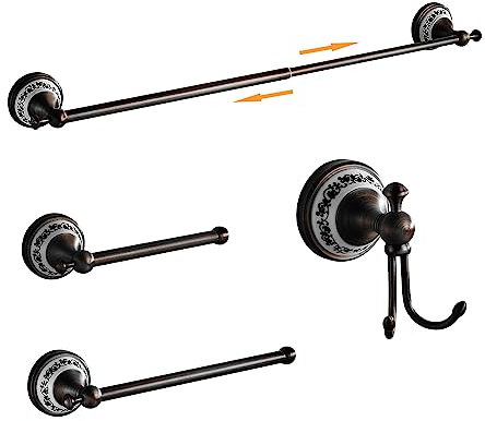 MOGFCT Set di hardware da bagno in bronzo lucidato ad olio,Portasciugamani regolabile, porta rotolo di carta igienica,Portasciugamani a mano,Gancio, Set di accessori da bagno a parete