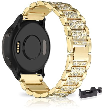 LXURY Bling Metall Armbänder kompatibel mit Garmin Venu 2S/ Venu 3S Armband, 18MM Funkelnd Diamant Metall Ersatz Armband (Gold)