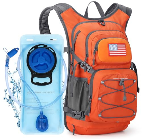 Maelstrom Hydration Hiking Backpack with 2L/3L Water Bladder, Water Running Backpack Men Women Lightweight Insulation for Hiking, Cycling, Running, Climbing, Camping (2.Orange, 2L Bladder)