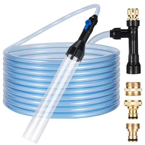 DXOPHIEX Gravel Vacuum for Aquarium Fish Tank Siphon Aquarium Water Changer with Three Metal Faucet Adapter and Long Hose 30 Feet