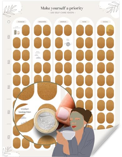 LEBENSKOMPASS Rubbelposter – 100 Self Care Ideen für mehr Wohlbefinden, innere Ruhe und Selbstliebe – Dein kreativer Begleiter für achtsame Me Time - Scratch Off Poster