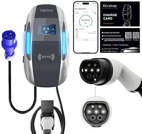 EViCharge 7kW – Smart EV Charger | Compatible with any EV | 2-Year Warranty | Type 2 Socket | Cable Lock | 7kW Single Phase | Bluetooth/Wi-Fi/4G | IP65 Waterproof | 4.3 Color Screen