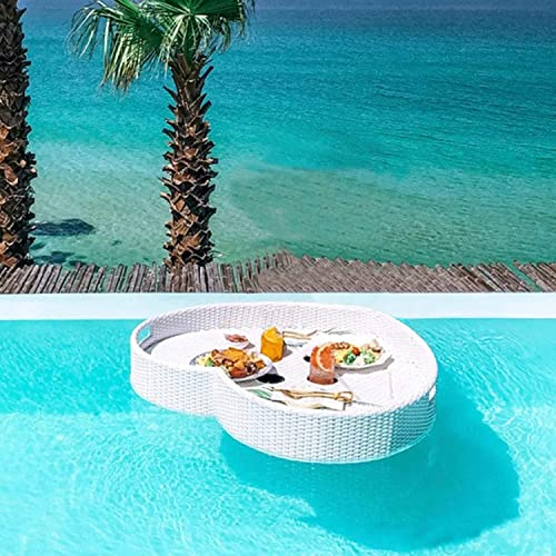 Bandeja de Servicio Tejida de ratán Bandejas Barra de Mesa Redonda, Bandeja Redonda, Bandeja de Desayuno Flotante, 80x80x20 cm, Bandeja de té de la Tarde al Aire Libre, Utilizada para cestas