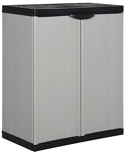 Toshilian Armoire de Rangement de Jardin, Armoire d'extérieur Armoire Basse Armoire de Rangement de Jardin 1 étagère Gris/Noir 68x40x85 cm
