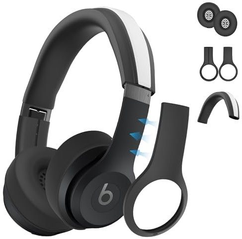 SKRVGOJFG 【3 in 1】 Silicone Case for Beats Solo 4 Headphones, Protective Silicone Covers for Beats Solo 4 Shell/Ear Pad/Headband Cover, Accessories Silicone Skin Protector for Beats Solo 4 - Black