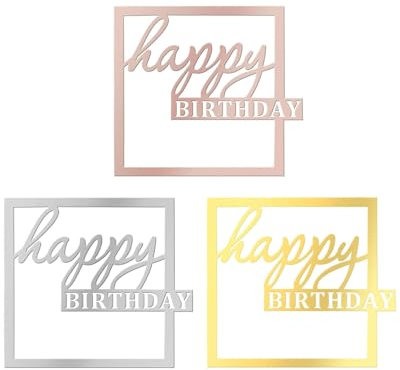 QLEUIFT 3 PCS Happy Birthday Cake Topper, Specchio Acrilico Happy Birthday, Happy Decorazione per Torta di Compleanno alla Torta di Compleanno, Creare un'atmosfera (Oro, Argento, Oro Rosa)