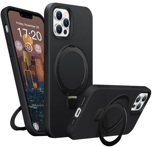 BENTIACC Liquid Silicone mobile phone case for iPhone 13 Pro, for Mag-Safe with Invisible Stand, 4-Layer Shockproof Scratch-Resistant Protective Case for iPhone 13 Pro (Black)