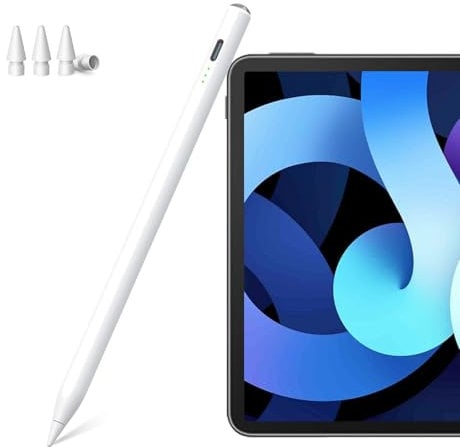 Stylus Stift für iPad Apple 2018-2024 Mit Schnellladefunktion, Palm-Ablehnung, Kapazitiver Stift Mit 4 Ersatzspitzen Kompatibel Mit iPad Pro/Mini/Air