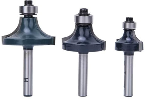 3 Piezas de Brocas de Enrutador Redondas de Esquina, Vástago de 1/4 de Pulgada con Rodamiento, Fresa para Carpintería, Adecuada para MDF, Madera Maciza, Tableros de Partículas,