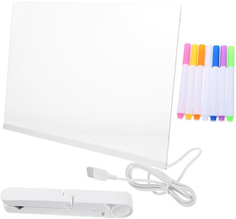 STOBOK Acryl Memoboard Transparentes Schreibtafel Satz Löschbares USB Leuchttafel Nachrichtentafel für Schreibtisch 1 Satz Inklusive 7 Farbige Stifte Notiztafel für Büro und Studenten