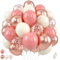 Paready Dusty Pink Balloons, 50 Pcs Retro Blush Pink White 12 Inch Metallic Confetti Rose Gold With Ribbon for Girls Wedding Bridal Baby Shower Birthday Party Decorations