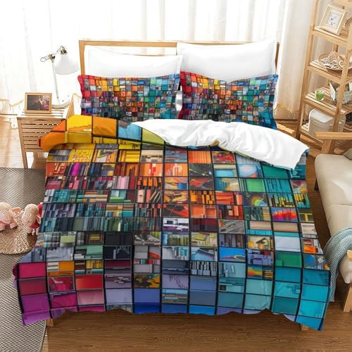 DCABEIOOE Farbige Bausteine Bettbezug Set Bettwäsche-Sets Kinderbettwäsche Reißverschluss Mit Kissenbezug Betten Set Für Jugendliche Kinder Schlafzimmer Single（140x200cm）
