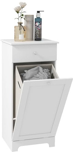 HOMCOM Bathroom Laundry Cabinet, Bathroom Cabinet with Laundry Basket and Drawer, 40 x 40 x 90.5cm, White