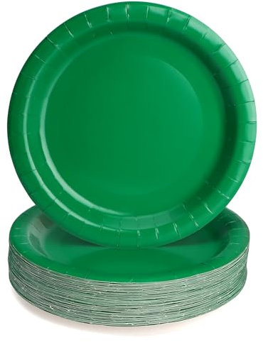 PARTY GO Lot de 50 assiettes en carton jetables de 22,9 cm pour dîner et dessert, fournitures de fête pour remise de diplôme, vacances, mariage, fête d'anniversaire, fête prénatale, vert
