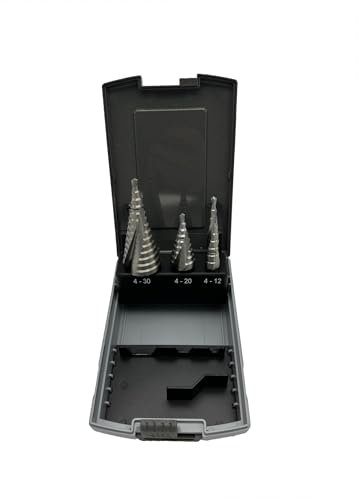 SMI Stufenbohrer 3er SET HSS-E Cobalt, Spiralnut 4-12mm, 4-20mm und 4-30mm mit Kantenbrecher