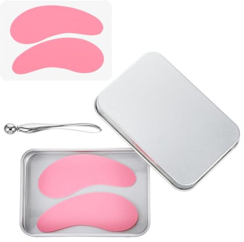 Dimeho Under Eye Patches Silicone, 4 Pcs Reusable Eye Patches with Metal Eye Cream Applicator Eye Patches Plump Fine Lines & Wrinkles Reusable Under Eye Mask Tin Case