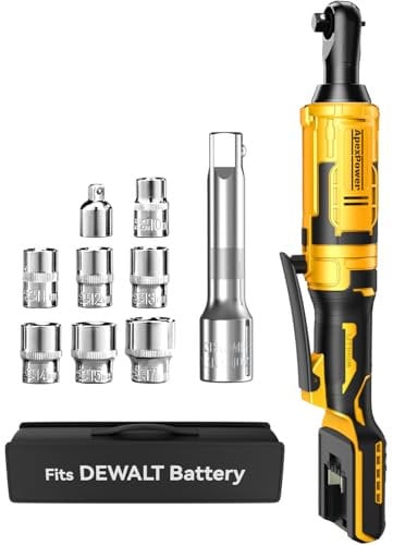 APEXPOWER 1/2 Brushless Cordless Ratchet Wrench, 88 Feet Lbs, 0-400 RPM Variable Speed Trigger, Reinforced Head, R&F Switch, 7 Sockets, 1/2 Adapter