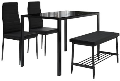 Vicco Esstisch-Set Grand, Küchentisch, Schwarz, 120 x 70 cm 4-teiliges Set