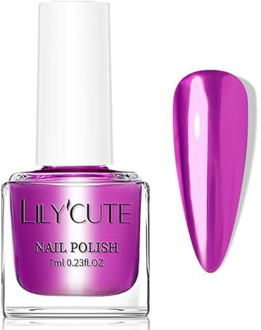 Virellay Lila Rosa Spiegel Nagellack Metallic Glänzende Chrom Nagellack Kein UV Benötigt für Frauen (Lila, 7 ML)