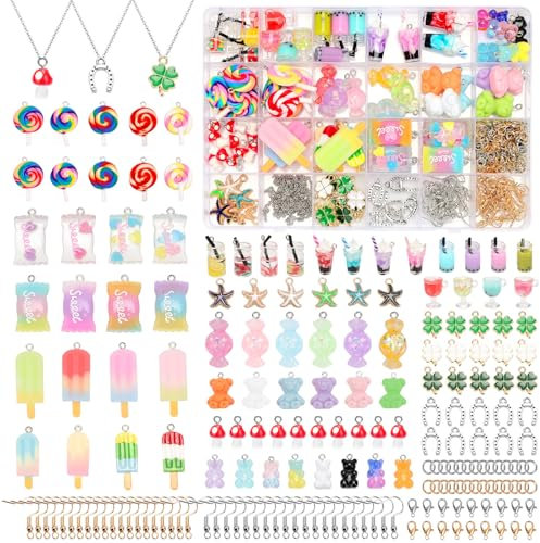 JABNOW Charms Anhänger Set Schmuck Selber Machen Set, Charms Bubble Tea Schmetterling Bär, DIY Coole Sachen für Ohrringe Halskette Armband und Schlüsselanhänger (355pcs)