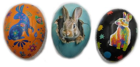 Nestler 3er Set Ostereier zum Befüllen verschiedene Größen Motiv - Bunny Special - Handgemachte Eier aus Pappe - ein liebevolles Ostergeschenk Osterei (15 cm)