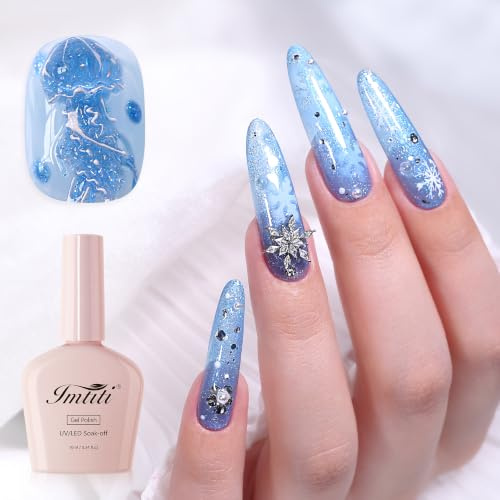Imtiti Glitter Gel Nail Polish, Bright Blue Glitter Nail Gel Polish Diamond Shimmer Sparkle Soak Off UV LED Spring Summer Manicure 10ml