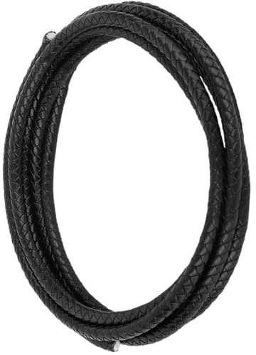 CALFOVERA 2.19 iarda di Cordino in Vera Pelle Intrecciata per La Creazione di Gioielli 6mm di Tondo in Vera Pelle Nera Intrecciata Cordoncino per Cravatta Bolo Cordoncino Piegato per La Creazione