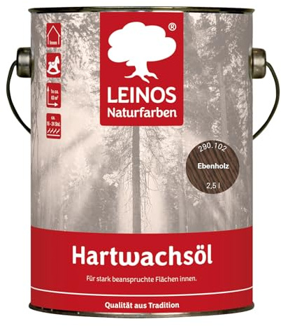 LEINOS Hartwachsöl 2,50 l Ebenholz – natürliches, ergiebiges Holzöl für Fußböden, Möbel und Treppen | seidenmatt, pflegend, für alle Innenholzflächen geeignet, schützt vor Feuchtigkeit und Abnutzung