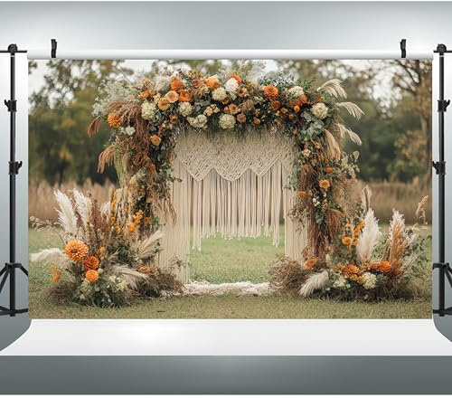 WaW 2.7x1.8m Fotohintergrund Pampasgras Boho Blumen Hochzeit Herbst Fotobox Fotowand Hintergrund