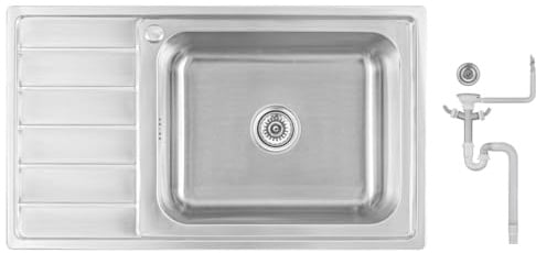 Preero 86x50X20 Küchenspüle Edelstahl 304 0,8mm,XXL Becken 50x40cm,1 Becken, eckig,Spülbecken, Abtropffläche links