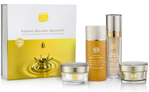 KEDMA - 24K Gold Gesichtspflege-Set - 4 Produkte | 24K-Gold-Set mit Toner, Serum, Creme und Maske bildet eine feuchtigkeitsspendende und straffende Pflegeroutine.