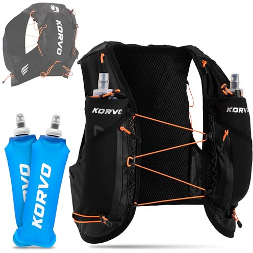 KORVO Chaleco Running Hombre y Mujer + 2 Soft Flask 500ml - Chaleco Hidratacion Trail Running, Mochila Hidratacion Correr, Mochila Trail Running Hombre, Running Vest, Chaleco para Correr