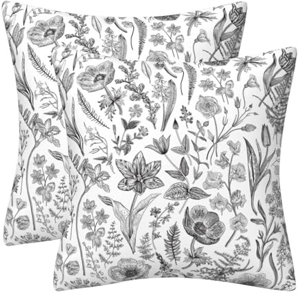GAAFOSIPH Set of 2 Grey Cushion Covers 45 x 45 cm Double Sided Pattern Garden Flowers Decorations Throw Pillow Case Home Decor for Sofa Bed Couch