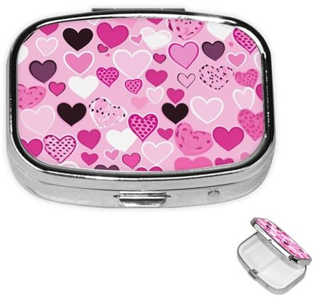 Pillendose mit 2 Fächern, Metall, Medizin, Pillendose, rosa Herz-Pillendose für Geldbörse oder Tasche, niedlicher Mini-Pillenhalter, Reise-Pillenbehälter für Nahrungsergänzungsmittel, Vitamine