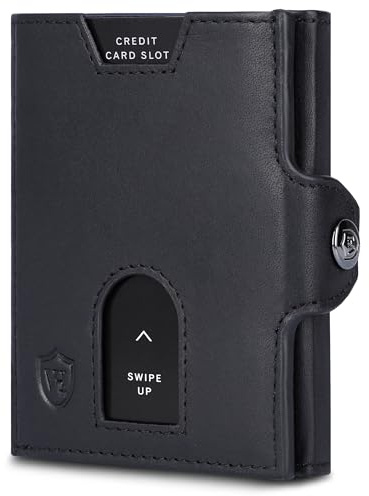 VON HEESEN Slim Wallet mit XL Münzfach & RFID Schutz - Leder Geldbörse Herren klein - Mini Geldbeutel Damen Portmonee - Kartenetui Echtleder Karten Portemonnaie - Kreditkartenetui Schwarz (Waxy)