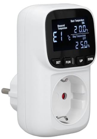 RASTKY Termostato Enchufable, Pantalla Retroiluminada, Toma de Control de Refrigeración y Calefacción para un Monitoreo Preciso de la Temperatura