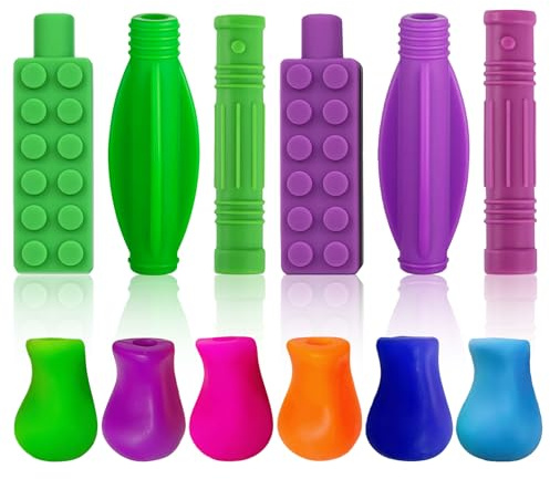 ANSUG 12 Stück Bleistift Kauschutz Stifte Stifthalter Hilfe, Farbe Silikon-Stiftkappe Kaukappen Stift, Pencil Topper Chew Stift KauaufsäTze