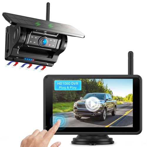 eRapta Magnetisch Solar Rückfahrkamera Kabellos mit 5 1080P Monitor | Touchscreen, 9600mAh Akku, 1 Min DIY Installation, IP69K Wasserdicht Rückfahrkameras für Wohnmobil Wohnwagen Anhänger LKW