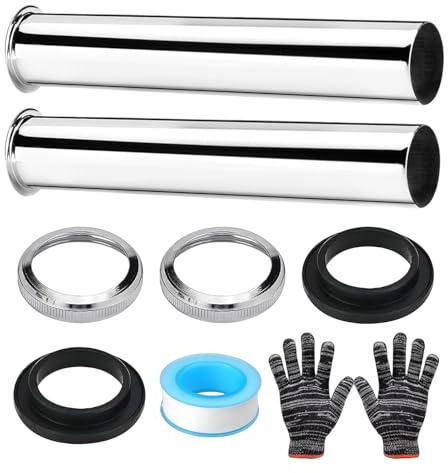 Junhonze 2 Pezzi Tubo Scarico Lavandino - Scarico Lavandino Bagno - Tubo Prolunga Sifone Acciaio Inox, Adatto Per Lavabo Da Bagno, Accessori Per Drenaggio Lavello Da Cucina