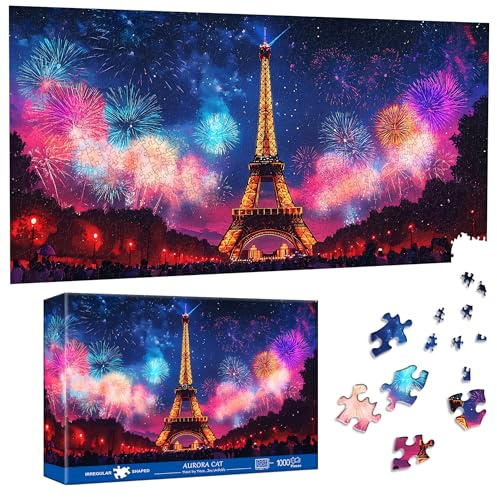 Pavemlo Puzzle 1000 Teile Paris bei Nacht - 41x80cm Spezialform Klassische Puzzles für Erwachsene | Unmögliches Puzzle Puzzle-Liebhaber & Anfänger | Wanddekoration