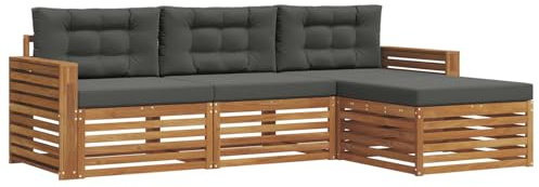 vidaXL Outdoor-Sofagarnitur mit Kissen 4 pcs Natur und Anthrazit, Gartenlounge-Set, modernes Ecksofa für draußen, langlebige Möbel für Bequeme Terrassenplätze