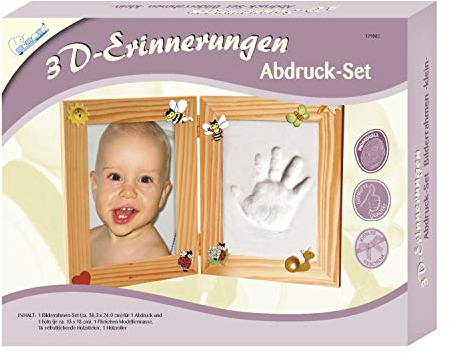 Mammut Spiel & Geschenk MAMMUT 129002 - 3D Erinnerungen Bilderrahmen-Set klein, Komplettset mit Holzrahmen (MDF), 1 Holzroller, 1 Päckchen Modelliermasse und 16 Holzsticker, Kreativset für junge Eltern