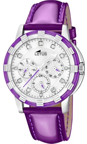 Lotus Damenuhr Analog aus Leder Violett | Quarzwerk Multifunktion, Widerstandsfähiges Mineralglas, Wasserdicht 5 ATM, y 15746/6