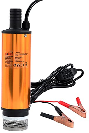 KATSU 24V 51mm Pompa di Trasferimento del Carburante Diesel Olio in Lega di Alluminio, Sommergibile Acqua Pompa con Clip e Rete di Filtro Staccabile per Campeggio, Auto, Caravan, Marino, Barca