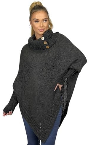 Mississhop Poncho Strick Sweatshirt Pullover Umhang Überwurf 30-01 Graphit